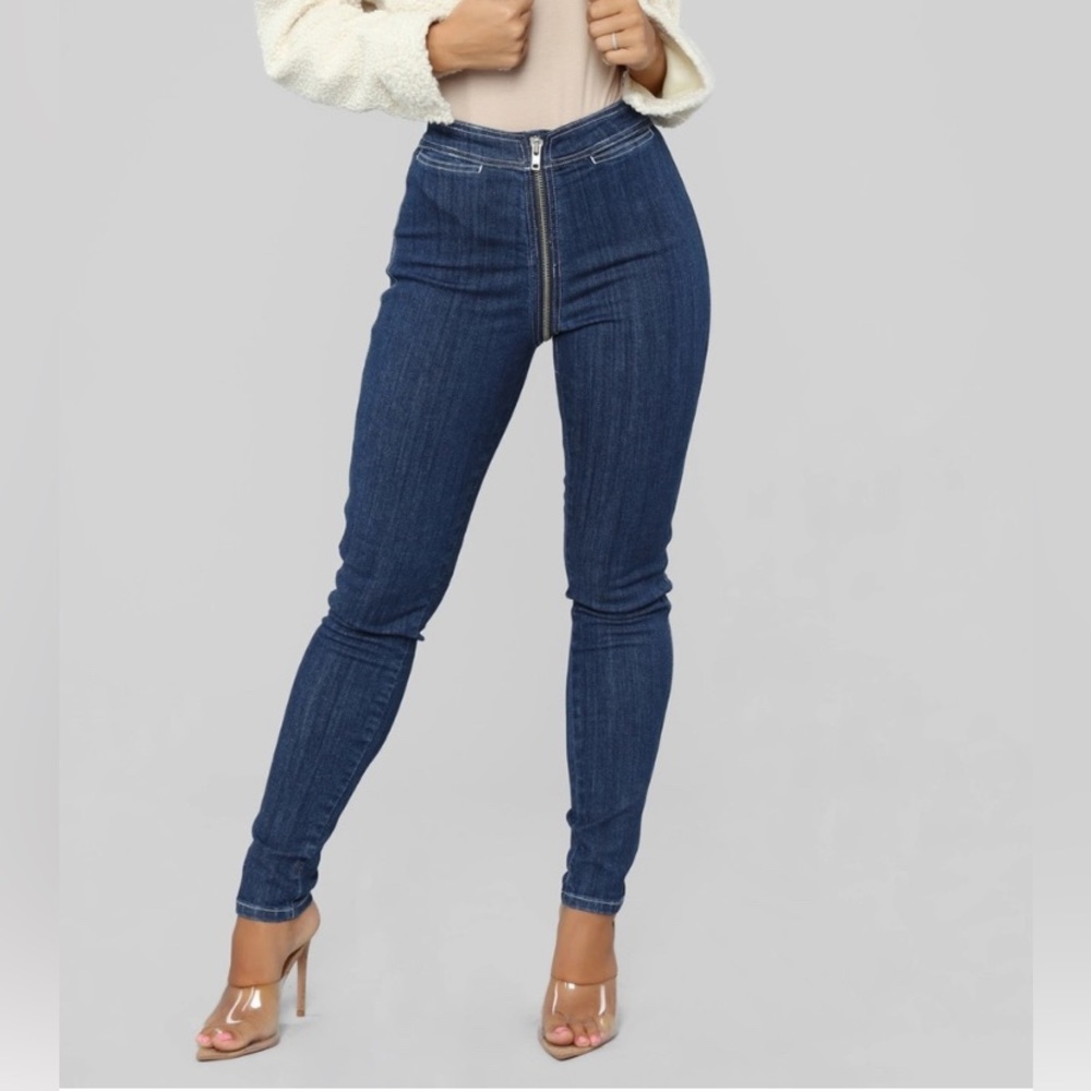 FASHIONNOVA Just The Zip Skinny Jeans - Dark Denim